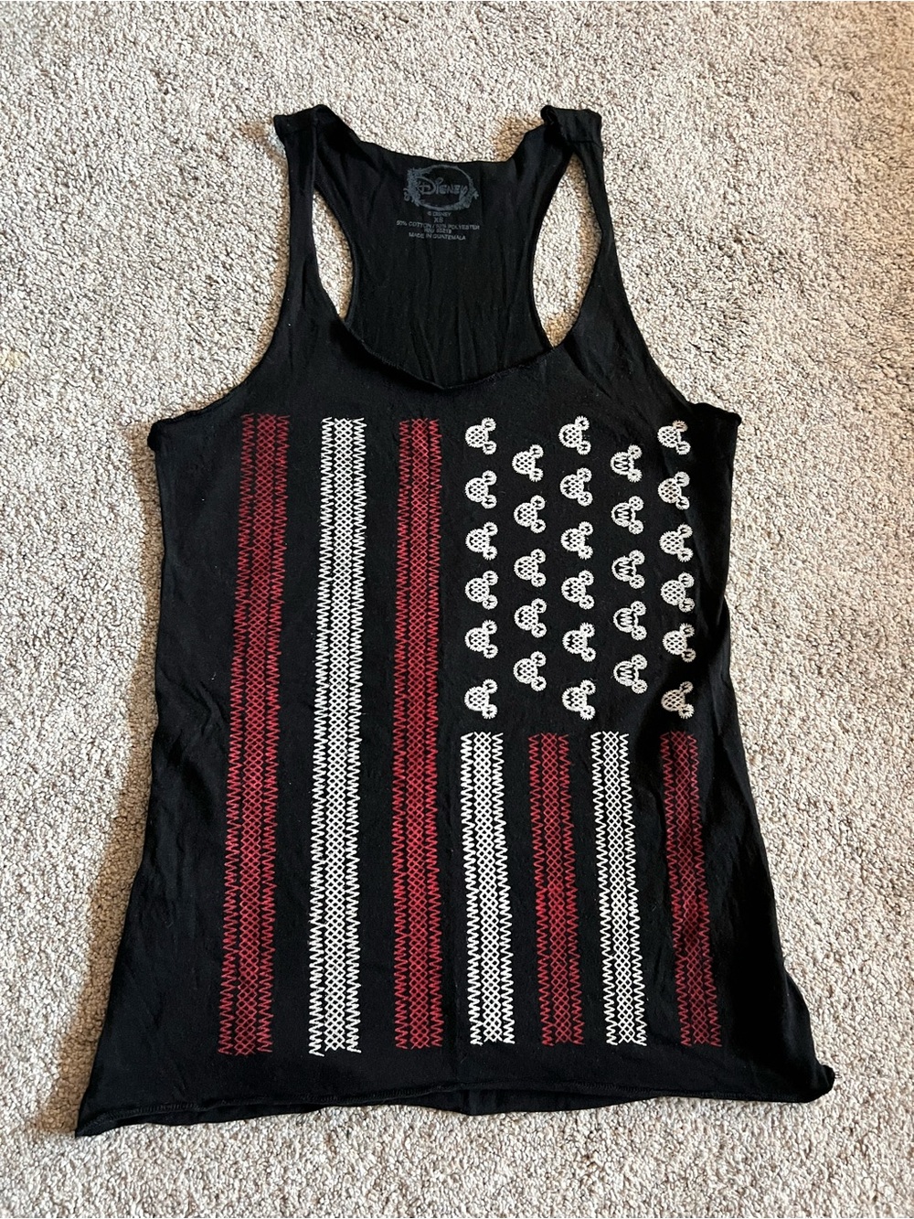 Disney Black Thin Strap Tank with Red & White Mickey Flag Patriotic Print XS